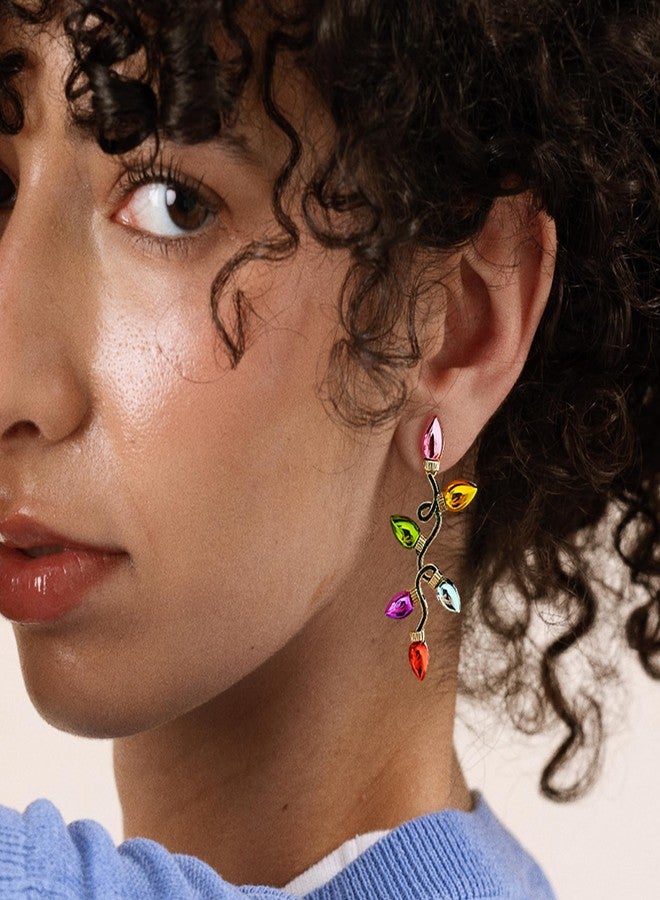HolidayQbee Christmas Light Earrings Studs for Women Delicate Colorful Light Dangle Earrings Hypoallergenic Cute Drop Earrings for Holiday Party Jewelry Gift - Image 3